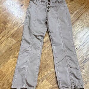 High-Rise Button-Front Chino Pants Taupe/Khaki